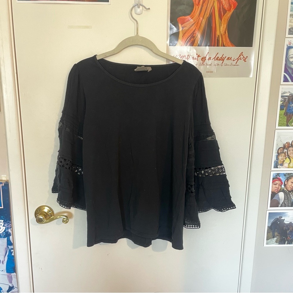 Anthropologie Black Bell Sleeve Blouse